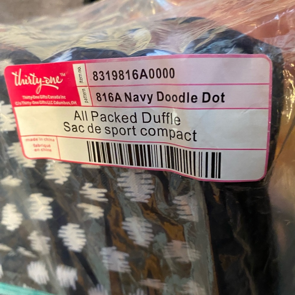 Thirty-One Navy Doodle Dot All Packed Duffle